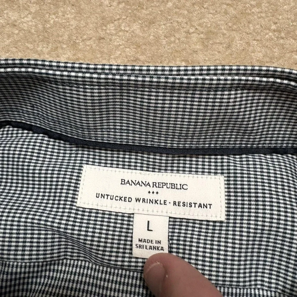 NWT Banana Republic Shirt Mens Large Gray Houndstooth Untucked Dress Stretch LS